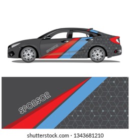 Black car wrap vector stock with a red blue stripe and polygon texture. file is editable and ready to print