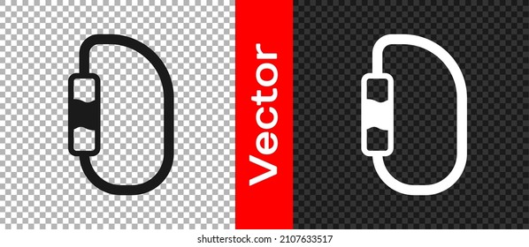 Black Carabiner icon isolated on transparent background. Extreme sport. Sport equipment.  Vector