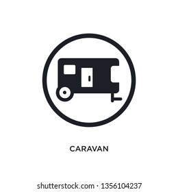 black caravan isolated vector icon. simple element illustration from traffic signs concept vector icons. caravan editable logo symbol design on white background. can be use for web and mobile