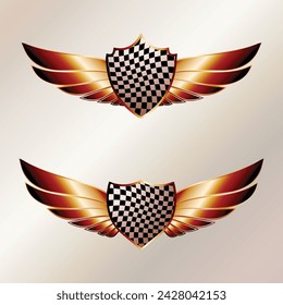 Black carbon background with chrome metal wings silhouette emblem