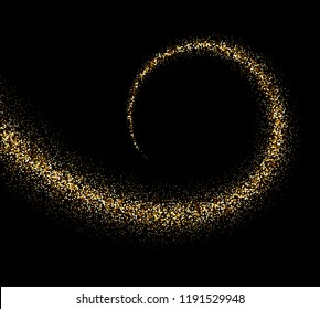 Black card with abstract golden shiny swirl. Christmas or New Year poster template. Vector background.
