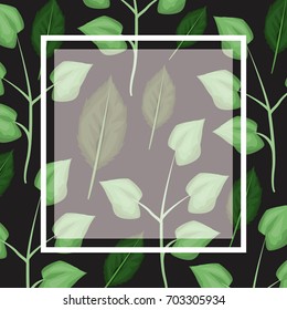 black card background with decorative leaves plants pattern and square frame