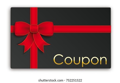 Black card with golden text Coupon. Eps 10 vector file.