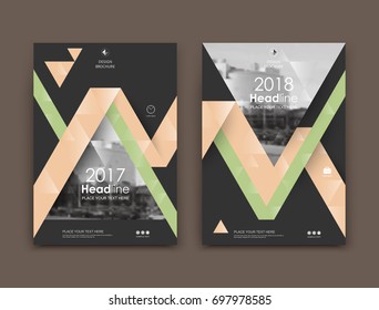 Black card style. A4 brochure cover design. Info banner board. Book, diary title sheet model set. Vector front page art. Urban city house texture. Beige and green figures frame icon. Ad flyer text