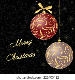 black card  with stylized Christmas  balls