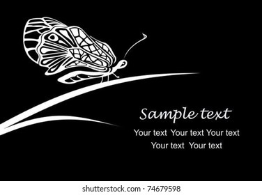 Black card with the white butterfly and an inscription
