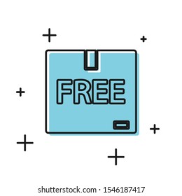 Black Cardboard box with free symbol icon isolated on white background. Box, package, parcel sign. Delivery, transportation and shipping.  Vector Illustration