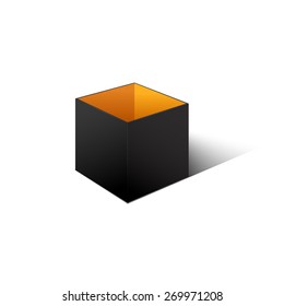 Black cardboard box isolated on white background. Packaging storage transportation your product. Vector illustration.
