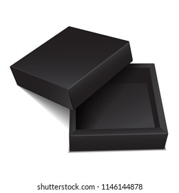 Black Cardboard Box. Vector Realistic package for Software, electronic device or gift pack for your design