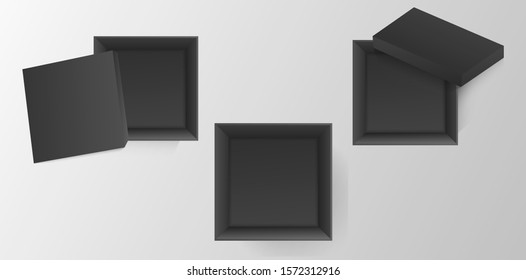 Black cardboard boxes mock up top view. Vector illustration