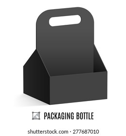 Black cardboard packaging for bottles isolated on a white background