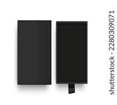 Black Cardboard Rectangular Box With Lid, Top View, Isolated on White Background. Vector Illustration