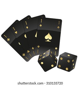 Black cards and dices