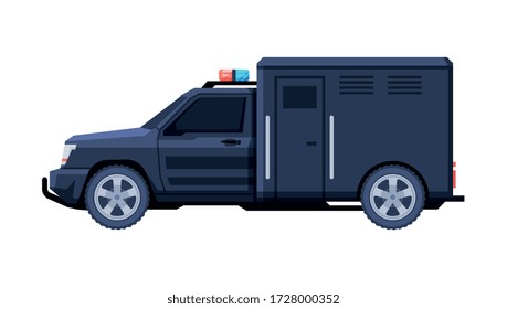 Black Cargo Delivery Van, Government Vehicle, Luxury Business Transportation, Side View Flat Vector Illustration