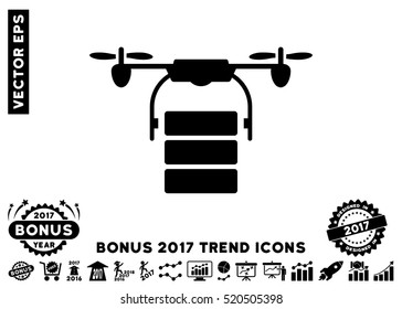 Black Cargo Drone icon with bonus 2017 year trend elements. Vector illustration style is flat iconic symbols, white background.