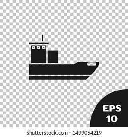 Black Cargo ship icon isolated on transparent background.  Vector Illustration