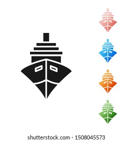 Black Cargo ship icon isolated on white background. Set icons colorful. Vector Illustration