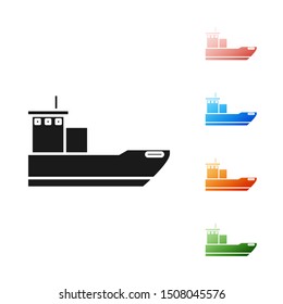 Black Cargo ship icon isolated on white background. Set icons colorful. Vector Illustration