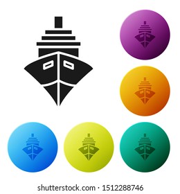 Black Cargo ship icon isolated on white background. Set icons colorful circle buttons. Vector Illustration