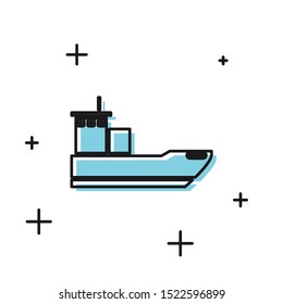Black Cargo ship icon isolated on white background.  Vector Illustration