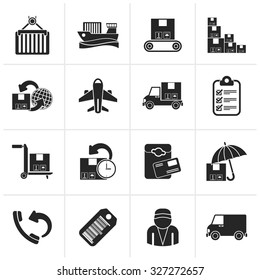 Black Cargo, shipping and delivery icons - vector icon set