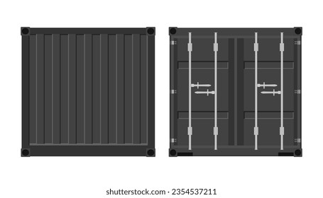 Puerta negra del contenedor de carga. Contenedor de metal para transporte. Exportar e importar. Ilustración vectorial en estilo plano. Aislado sobre fondo blanco.