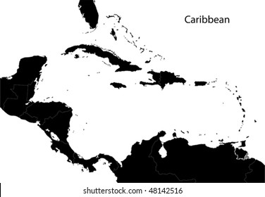 Black Caribbean map separated on the countries