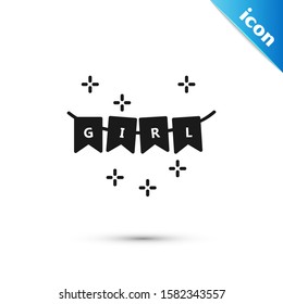 Black Carnival garland with flags icon isolated on white background. Party pennants for birthday celebration, festival and fair decoration.  Vector Illustration
