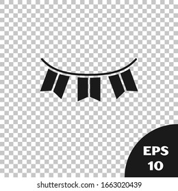 Black Carnival garland with flags icon isolated on transparent background. Party pennants for birthday celebration, festival decoration.  Vector Illustration