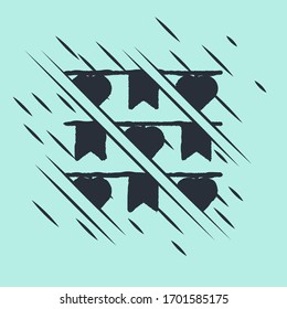 Black Carnival garland with flags icon isolated on green background. Party pennants for birthday celebration, festival decoration. Glitch style. Vector Illustration