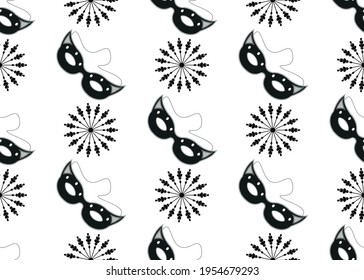 Black carnival mask. Geometric seamless pattern for packaging design.