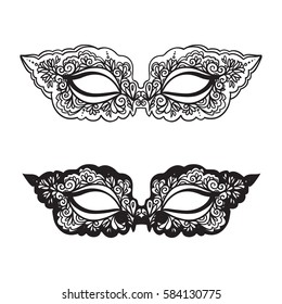 Black carnival mask on the white background. Beautiful lace mask. Vector illustration