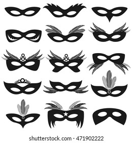 Black carnival party face masks isolated on white vector set