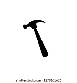 Black carpenter hammer. Handyman, locksmith, joiner claw hammer tool for repair and maintenance. Flat icon isolated on white. Vector illustration.
