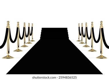 Black carpet on stairs with ropes on golden stanchions