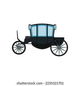 Black carriage for royals without horses vector illustration. Drawing of vintage cart for king, queen or princess on white background. Antique, transportation, history concept