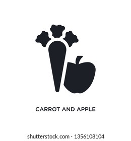 black carrot and apple isolated vector icon. simple element illustration from gym and fitness concept vector icons. carrot and apple editable logo symbol design on white background. can be use for