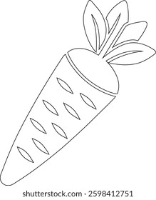 Black Carrot with Leaves – Hand-Drawn Flat Design, Simple Outline Illustration