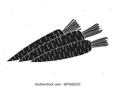 Black carrots on white background. Hand drawn vector illustration. Stylish poster