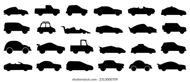 Black cars silhouette collection. Set of black vehicle silhouette. Black transportation silhouette icons