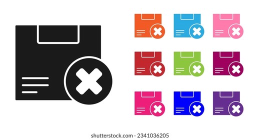 Schwarze Karton-Karton-Karton-Karton-Karton-Karton und löschen Sie das Symbol einzeln auf weißem Hintergrund. Box, Verpackung, Paketzeichen. Lieferung und Verpackung. Stellen Sie die Symbole bunt ein. Vektorgrafik