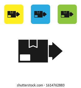 Black Carton cardboard box icon isolated on white background. Box, package, parcel sign. Delivery and packaging. Set icons colorful square buttons. Vector Illustration