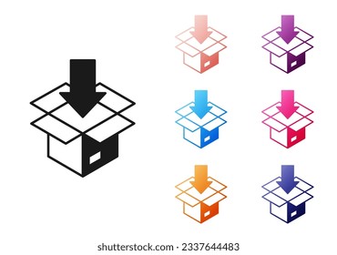 Black Carton cardboard box icon isolated on white background. Box, package, parcel sign. Delivery and packaging. Set icons colorful. Vector