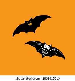 Dibujo de murciélago de caricatura negro con esqueleto linda ilustración de murciélago Funny diseño de clip de Halloween