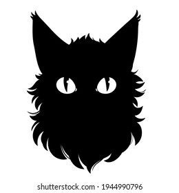 black cartoon cat head with eyes
