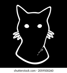 black cartoon cat head with eyes