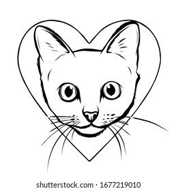 Black cartoon cat with a huge heart.