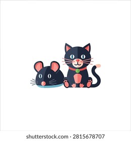 Black cartoon cats sitting