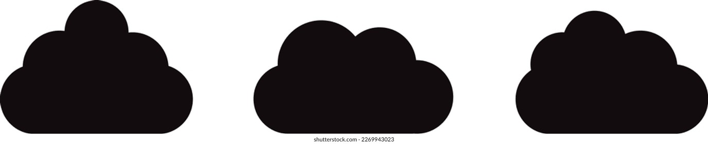 Nubes negras de dibujos animados se aislan sobre fondo blanco. Colección de diferentes nubes para la plantilla de fondo, papel pintado y diseño de cielo ondulado. Concepto de nubes planas. Ilustración vectorial de nubes