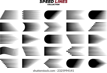 Caricatura negra o líneas de velocidad cómica con esquinas redondeadas. Línea simple con efecto de movimiento. Elemento de diseño de historietas. Colección de vectores